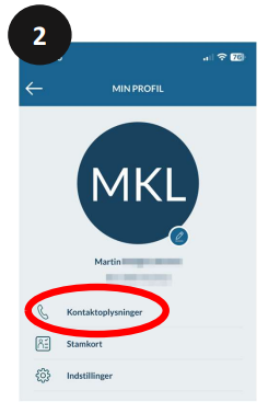 Tryk på 'Kontaktoplysninger'.