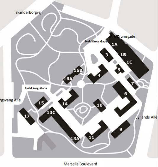 Kort over Marselisborgcentret, hvor man kan se, at Neurocentret ligger nær Jyllands Allé